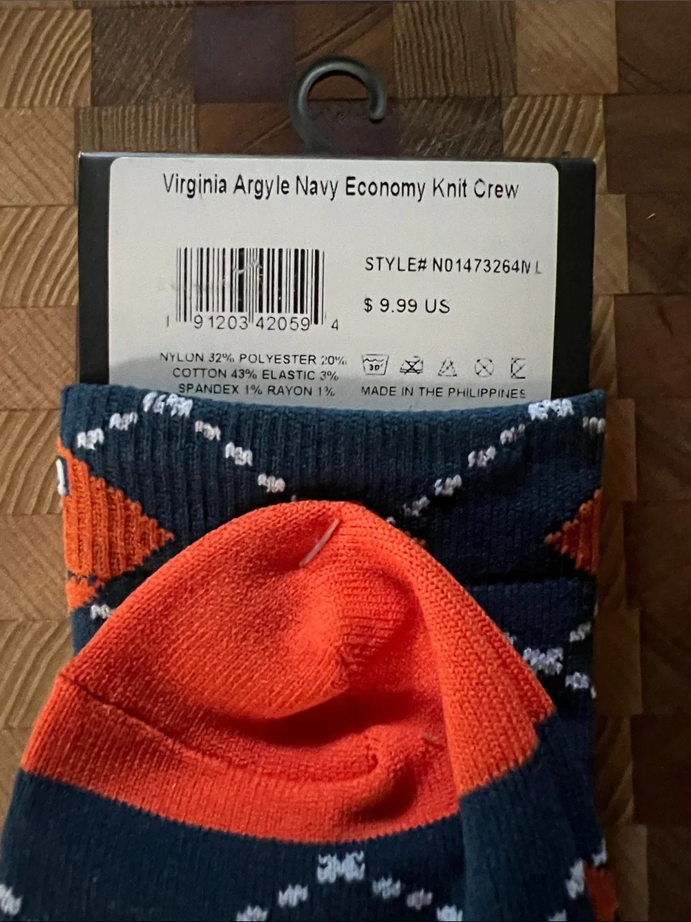 Men's Virginia Official Collegiate Argyle Knit Crew Socks